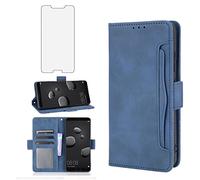 Compatible with Huawei Mate 10 Wallet Case and Tempered Glass Screen Protector Card Holder Credit ID Slot Flip Cell Accessories Phone Cover for Hawaii Mate10 ALP-L09 ALP-L29 Women Men Blue