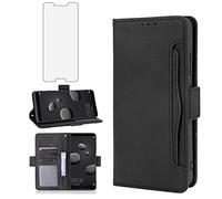 Compatible with Huawei Mate 10 Wallet Case and Tempered Glass Screen Protector Card Holder Credit ID Slot Flip Cell Accessories Phone Cover for Hawaii Mate10 ALP-L09 ALP-L29 Women Men Black