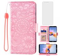 Compatible with Huawei Mate SE/Honor 7X Wallet Case and Tempered Glass Screen Protector Card Holder Stand Magnetic Leather Phone Cover for Hawaii Honor7X X7 BND-L24 BND-L34 BNDL34 Women Men Rose Gold