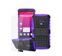 Compatible with Huawei P Smart (2019) POT-LX1 - MobiBax Ultimate Bundle Tempered Glass Screen Protector and Strong Tough Heavy Duty Shockproof Armour Grip Case Cover in PURPLE