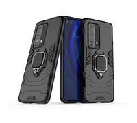 Compatible with Huawei P40 Pro+ Case, Metal Ring Grip Kickstand Hard Bumper (Works with Magnetic Car Mount) Dual Layer Rugged Cover for Huawei P40 Pro Plus (Black)