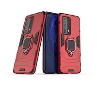Compatible with Huawei P40 Pro+ Case, Metal Ring Grip Kickstand Hard Bumper (Works with Magnetic Car Mount) Dual Layer Rugged Cover for Huawei P40 Pro Plus (Red)