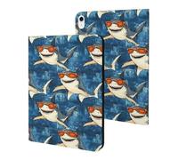 Compatible with iPad A16 Case 11 Inch 2025, Slim Cartoon Glasses Shark Print Tablet Cover Compatible with iPad 10th Generation Case 10.9 Inch 2022 with Stand Auto Wake/Sleep