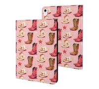 Compatible with iPad A16 Case 11 Inch 2025, Slim Leopard Print Pink Cowboy Boots Print Tablet Cover Compatible with iPad 10th Generation Case 10.9 Inch 2022 with Stand Auto Wake/Sleep