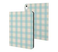 Compatible with iPad A16 Case 11 Inch 2025, Slim Soft Cyan Gingham Print Tablet Cover Compatible with iPad 10th Generation Case 10.9 Inch 2022 with Stand Auto Wake/Sleep