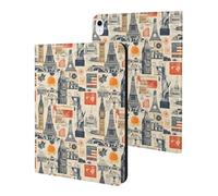 Compatible with iPad A16 Case 11 Inch 2025, Slim Vintage Landmark Collage Print Tablet Cover Compatible with iPad 10th Generation Case 10.9 Inch 2022 with Stand Auto Wake/Sleep