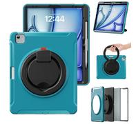 Compatible with iPad Air 13 Inch M3 2025/Air 13" M2 2024 Kids Case, 360° Rotatable Handle Stand Case Heavy Duty 3-Layer Hybrid TPU Full-Body Shockproof Cover (Light Blue)