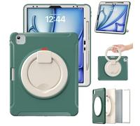 Compatible with iPad Air 13 Inch M3 2025/Air 13" M2 2024 Kids Case, 360° Rotatable Handle Stand Case Heavy Duty 3-Layer Hybrid TPU Full-Body Shockproof Cover (Light Green)