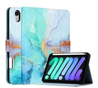 Compatible With iPad Mini 7 2024 (A17 Pro) and Mini 6 (8.3-Inch, 2021 Model), 7th/6th Generation Case With Pencil Holder, Stand Smart Cover, Soft TPU Back, Marble Mint