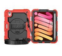 Compatible with iPad Mini 7 Case (A17 Pro) 2024/ Mini 6 8.3″ Heavy Duty Shockproof TPU Case,Protective Cover W Screen Protector 380 Swivel Kickstand+Hand Strap+Shoulder Strap ZY (RED)