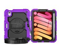 Compatible with iPad Mini 7 Case (A17 Pro) 2024/ Mini 6 8.3″ Heavy Duty Shockproof TPU Case,Protective Cover W Screen Protector 380 Swivel Kickstand+Hand Strap+Shoulder Strap ZY (PURPLE)