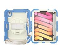 Compatible with iPad Mini 7 Case (A17 Pro) 2024/ Mini 6 8.3″ Heavy Duty Shockproof TPU Case,Protective Cover W Screen Protector 380 Swivel Kickstand+Hand Strap+Shoulder Strap ZY (LIME BLUE)