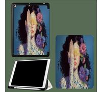 Compatible with iPad Pro 11 inch Case,4th/3rd/2nd Gen(2022/2021/2020) with Pencil Holder TPU Back Case,Auto Sleep/Wake Cover Individuality Woman Covering Eyes Realistic Flowers-Blue