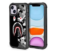 Compatible with iPhone 13 Case iPhone 14 Case Cool Camo Black White Shark Street Fashion Design for Boys, 3-Layer Rugged Shockproof Hard Plastic Bumper Silicone Rubber Heavy Duty Protection Cover
