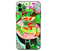 Compatible with iPhone 13 Pro Cute Art Silicone Case with Design for Women Colorful Lucky Koi Fish Water Lily Green Wildflower Botanical Landscape with Screen Protector(Goldfish by Henri Matisse)