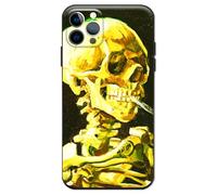 Compatible with iPhone 13 Pro Max Silicone Case Cover Patterns Cute Design Black Painting Famous Come with Screen Protector (Vincent Van Gogh-Skeleton Skull Smoking a Cigarette)