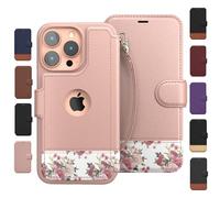 Compatible with iPhone 14 Pro Max Wallet Case for Women and Men, Case with Card Holder [Slim & Protective] for Apple 14 Pro Max (6.7”), Vegan Leather i-Phone Cover, Floral Charm [Includes Wristlet]