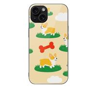 Compatible with iPhone 15 Case Corgi Bone Cloud Stylish Phone Case for Women Men, Tempered Glass Shockproof Slim Cover for 15 Pro Black