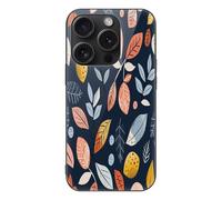 Compatible with iPhone 15 Case Leaves And Fruit Pattern Stylish Phone Case for Women Men, Tempered Glass Shockproof Slim Cover for 15 Pro