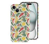 Compatible with iPhone 15 Case Slim 6.1 Inch - Pc Rugged Hawaiian Tropical Chili Lemon Print Cell Phone Cases & Covers Compatible with iPhone 15 Phone Case for Women Men, Anti-Scratch Shockproof