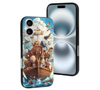 Compatible with iPhone 16 Case, Animal Filled Noahs Ark Resists Scratches Cute Phone Case Compatible with iPhone 16 Cases for Women and Men Black