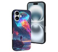 Compatible with iPhone 16 Case, Cosmic Jellyfish Encounter Soft Protection Case Compatible with iPhone 16 Phone Case for Women Men 6.1 Inch Black