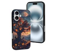 Compatible with iPhone 16 Case - Cute Fashion Raven Tree Halloween Night Soft Silicone Case Compatible with iPhone 16 Phone Case for Women Men Black