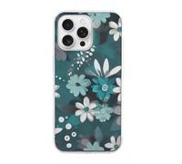 Compatible with iPhone 16 Case TPU, Slim Thin Cover, Soft Anti-Scratch | Shockproof Drop Protection, Non-Slip Phone Cover, Teal Grey And White Floral iPhone 16 Pro Max Case Classic Design