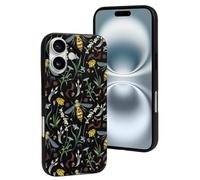 Compatible with iPhone 16 Case, Wasp and Florals Resists Scratches Cute Phone Case Compatible with iPhone 16 Cases for Women and Men Black