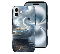 Compatible with iPhone 16 Plus Case - Cute Fashion Soft Fantasy Swan Yacht Design Silicone Case Compatible with iPhone 16 Plus Phone Case for Women Men Black