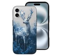 Compatible with iPhone 16 Plus Case Cute - Soft Majestic Blue Flower Deer Silicone Case Compatible with iPhone 16 Plus Phone Case for Women Men