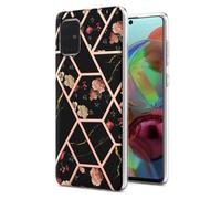 Compatible with iPhone 16 Pro Marble Case, Slim Luxury Stylish Glitter Glossy Soft TPU Silicone Rubber Gel Shockproof Protective Bumper Cases Cover for iPhone 16 Pro Black Flowers