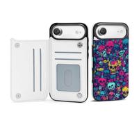 Compatible with iPhone 17 Air TPU Leather Phone Flip Clamshell Case with Card Slot Day of The Dead Colorful Sugar Skull Phone Protective Case Shockproof Phone Cover