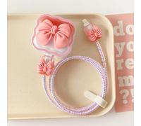 Compatible with iPhone 17 Charger Cover 40W USB-C Power Adapter Cute Case, Kawaii Charging Cord Protector 3D Pink Bow Girly Design, Lovely Cover for Apple Type C Fast Charger. Pink Bow