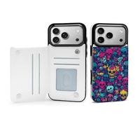 Compatible with iPhone 17 Pro Max TPU Leather Phone Flip Clamshell Case with Card Slot Day of The Dead Colorful Sugar Skull Phone Protective Case Shockproof Phone Cover
