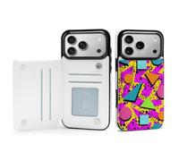 Compatible with iPhone 17 Pro Max TPU Leather Phone Flip Clamshell Case with Card Slot Vintage 80s Memphis Phone Protective Case Shockproof Phone Cover
