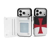 Compatible with iPhone 17 Pro TPU Leather Phone Flip Clamshell Case with Card Slot Crusaders Knights Templar Flag Phone Protective Case Shockproof Phone Cover