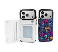 Compatible with iPhone 17 Pro TPU Leather Phone Flip Clamshell Case with Card Slot Day of The Dead Colorful Sugar Skull Phone Protective Case Shockproof Phone Cover