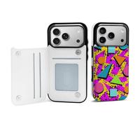 Compatible with iPhone 17 Pro TPU Leather Phone Flip Clamshell Case with Card Slot Vintage 80s Memphis Phone Protective Case Shockproof Phone Cover