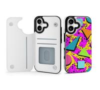 Compatible with iPhone 17 TPU Leather Phone Flip Clamshell Case with Card Slot Vintage 80s Memphis Phone Protective Case Shockproof Phone Cover