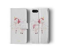 Compatible with iPhone 5 / 5s / SE 2016 Tirita Flip Wallet Case Cover PU Leather PRINTED GLITTER, NOT REAL GLITTER Magical Unicorns Heart Pastel Colours Pink Stars