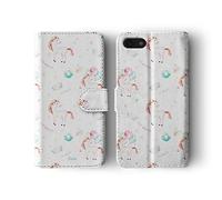 Compatible with iPhone 6 & 6s Tirita Flip Wallet Case Cover PU Leather PRINTED GLITTER, NOT REAL GLITTER Magical Unicorns Heart Pastel Colours Pink Stars