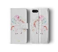 Compatible with iPhone 6 Plus & 6s Plus Tirita Flip Wallet Case Cover PU Leather PRINTED GLITTER, NOT REAL GLITTER Magical Unicorns Heart Pastel Colours Pink Stars