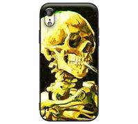 Compatible with iPhone XR Case Premium Silicone Cover Patterns Design Black Painting Famous Girls Slim Come with Screen Protector (Vincent Van Gogh-Skeleton Skull Smoking a Cigarette)