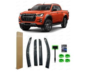 Compatible with Isuzu Dmax 2021-2026 Wind Deflectors Rain Guards & Car Window Cleaning Fluorescent Long Handle Microfibre Drying Cloths 5-Pack Set | Complete Rainy Day Car Care Kit