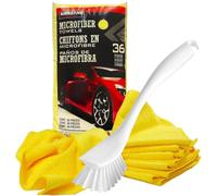 Compatible with Kirkland Signature 713160 Ultra Plush Microfiber Towels 36 Pack, Yellow, H 40.6 x W 40.6 cm with White Cleaning Brush
