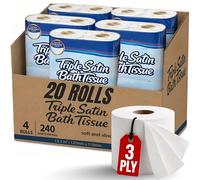 Compatible with Kirkland Triple Satin Premium Bath Toilet Tissue Paper 3 Ply Absorbent Bulk Sale Soft Loo Rolls (20x Rolls)