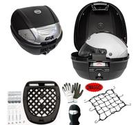 Compatible with Kymco Maxxer 300 Case Topcase 30 LT Monolock Black + Roof Net + Plate for Motorcycle Scooter Luggage Carrier Full Face Jet Modular Universal Helmet