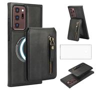 Compatible with Magsafe for Samsung Galaxy Note 20 Ultra 5G Wallet Case and Screen Protector PU Leather Slim Zipper Detachable Stand Credit Card Holder Slot Cover Note20 Plus 20Ultra Note20+ Black