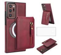 Compatible with Magsafe for Samsung Galaxy Note 20 Ultra 5G Wallet Case and Screen Protector PU Leather Slim Zipper Detachable Stand Credit Card Holder Slot Cover Note20 Plus 20Ultra Note20+ Red